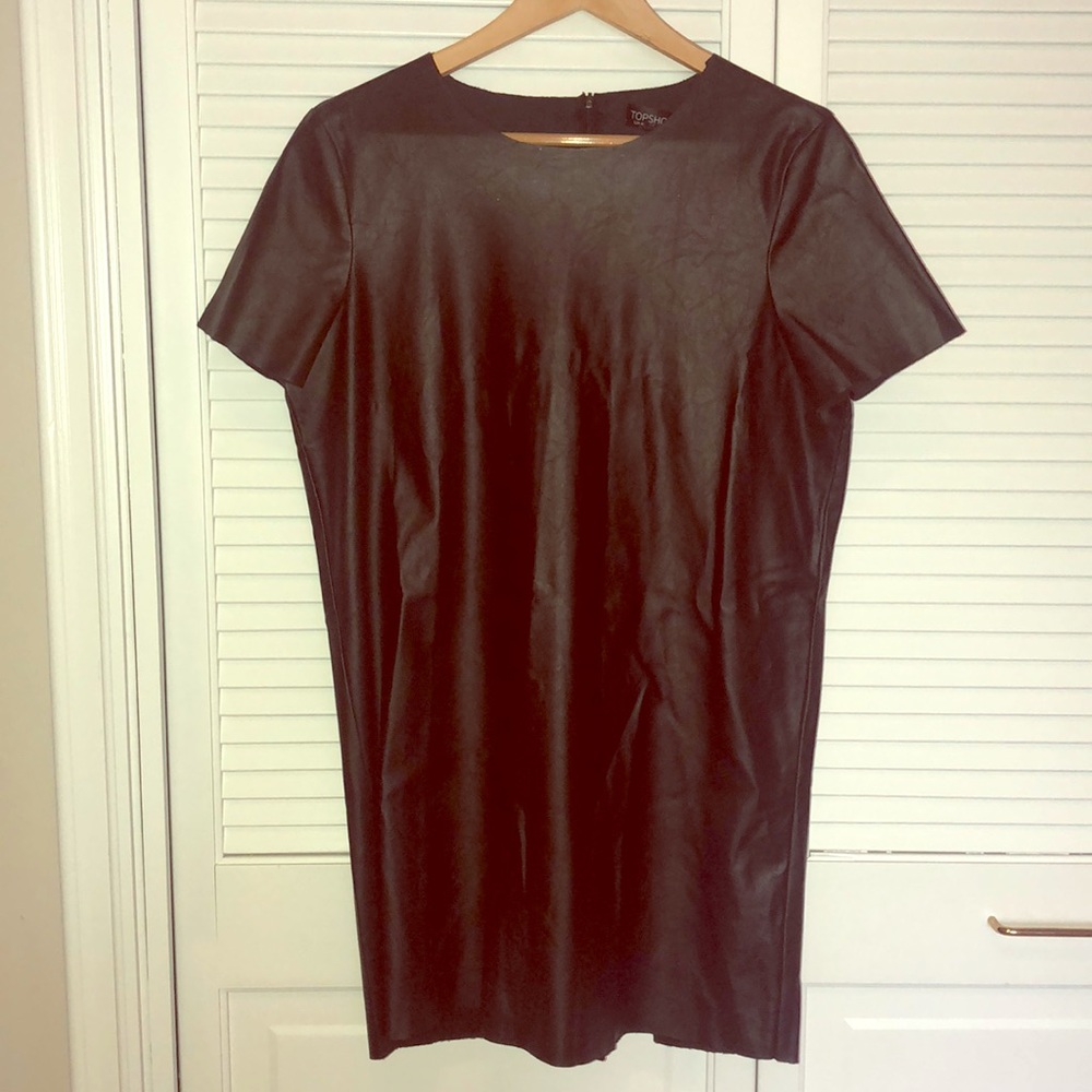 Short sleeve vegan leather shift dress